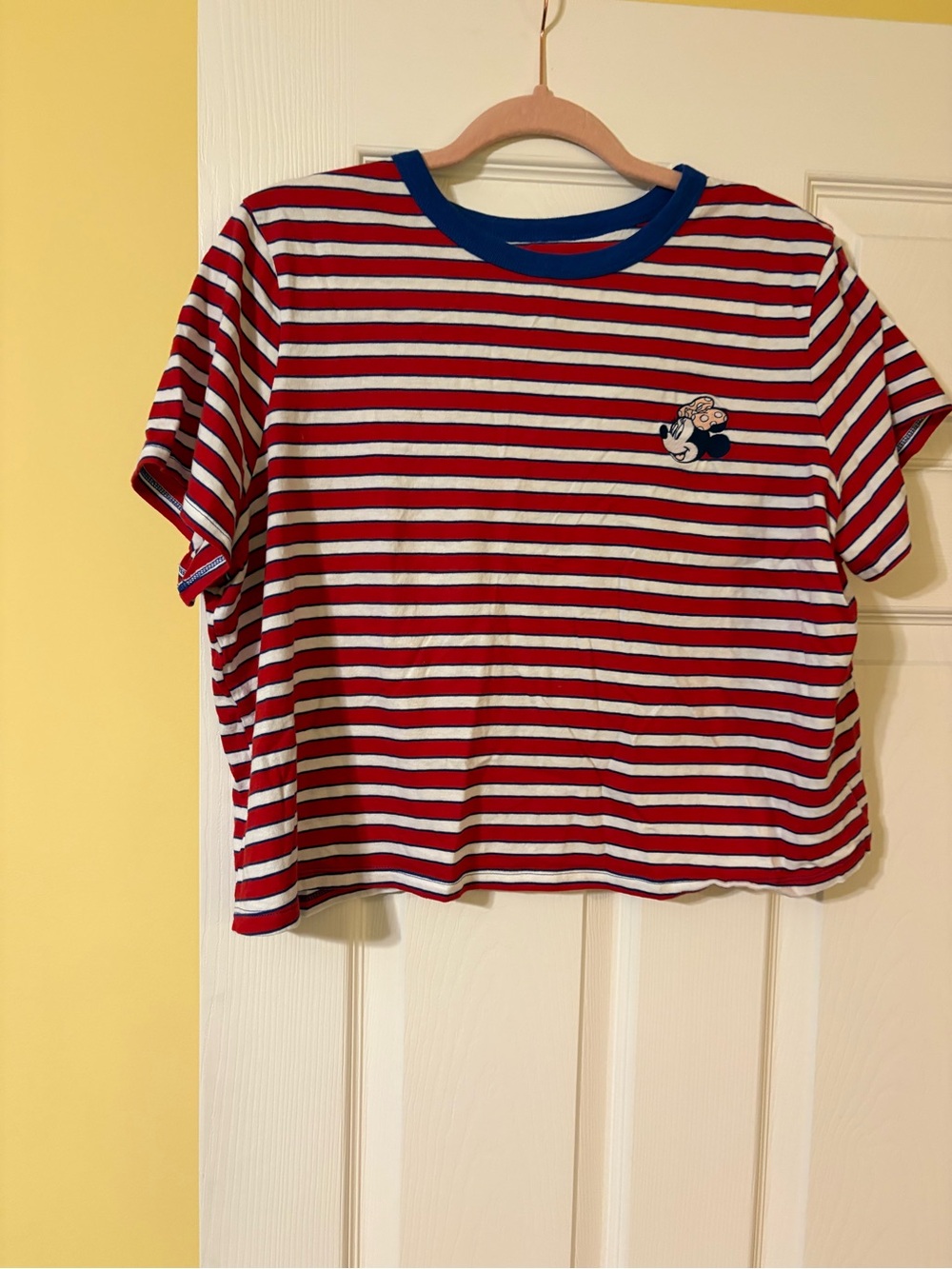 Disney Red & White Striped Crop Tee with Blue Trim